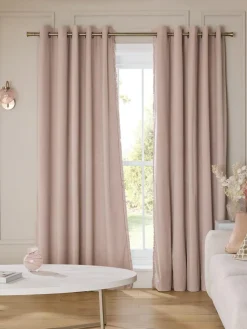 Next Pink Light Rose Matte Velvet Fringe Blackout/Thermal Eyelet Curtains^ Curtains & Blinds