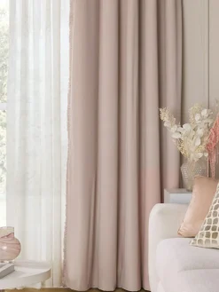 Next Pink Light Rose Matte Velvet Fringe Blackout/Thermal Eyelet Curtains^ Curtains & Blinds