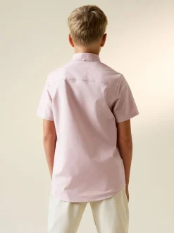 Next Pink Logo Short Sleeve Cotton Rich Oxford Shirt (3-16yrs)^BOY Shirts