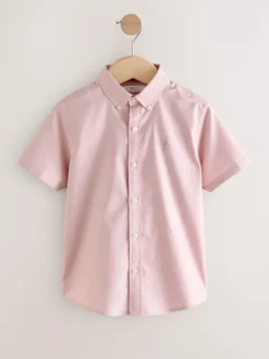 Next Pink Logo Short Sleeve Cotton Rich Oxford Shirt (3-16yrs)^BOY Shirts