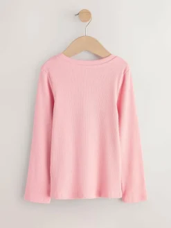 Next Pink Long Sleeve Ribbed Tops 3 Pack (3-16yrs)^ Tops|T-Shirts