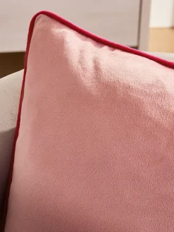 Next Pink Matte Velvet Contrast Pipe 50 x 50cm Cushion^ Cushions & Throws