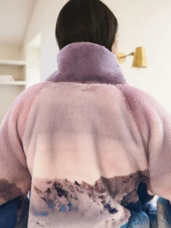 Clearance Next Printed Borg Fleece Top Pink Mountain Scene