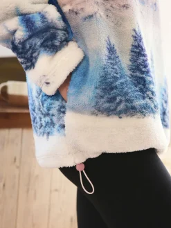 Clearance Next Printed Borg Fleece Top Pink Mountain Scene