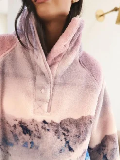 Clearance Next Printed Borg Fleece Top Pink Mountain Scene