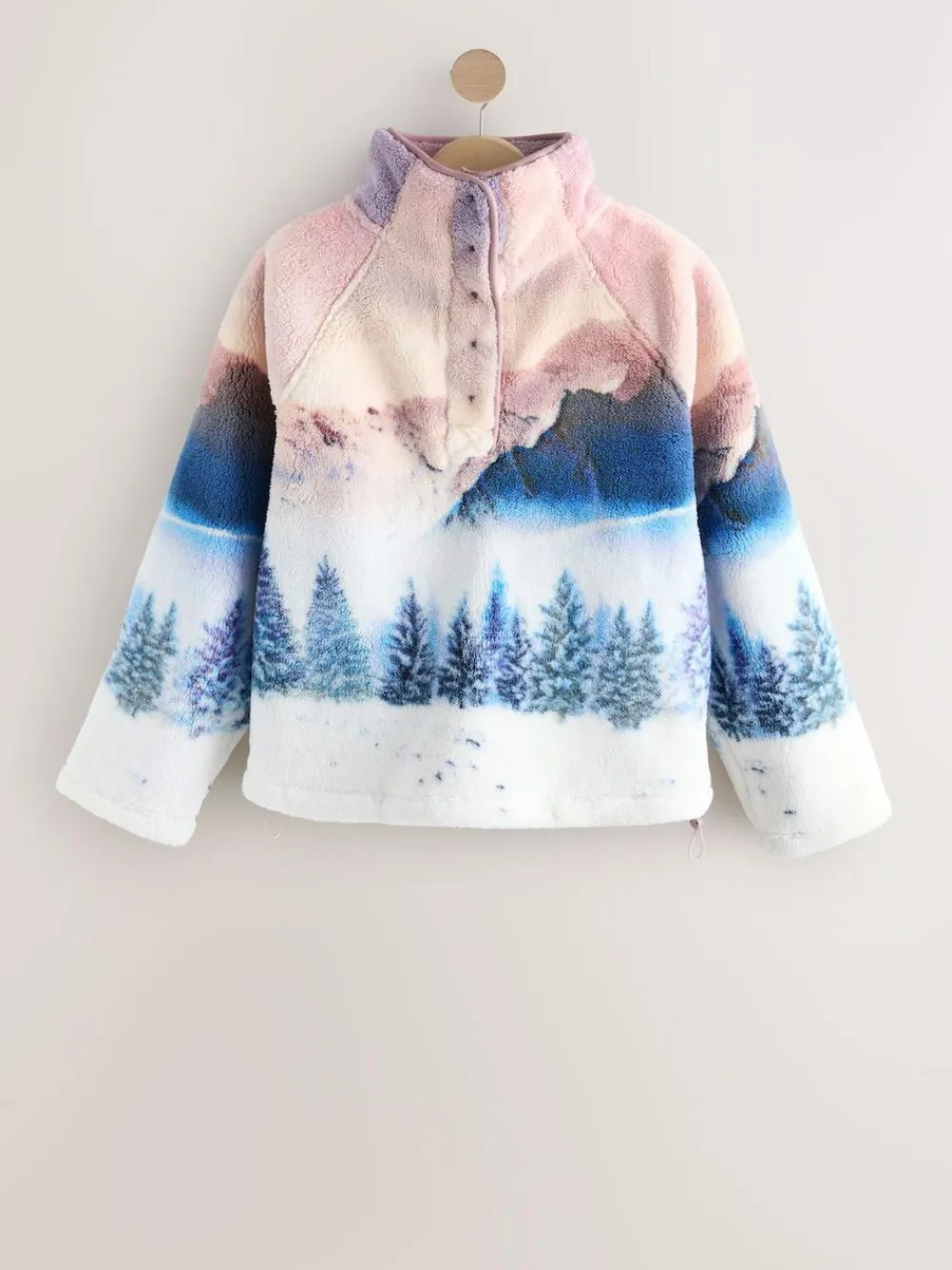 Clearance Next Printed Borg Fleece Top Pink Mountain Scene