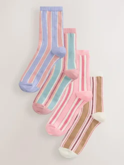 Next Pink Multi Stripe Ankle Socks 4 Pack^Women Socks & Tights