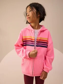 New Next Pink Multi Stripe Zip Through Hoodie (3-16yrs)