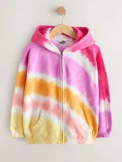 Next Pink Multi Tie Dye Zip Through Hoodie (3-16yrs)^ Nightwear|Sweatshirts & Hoodies