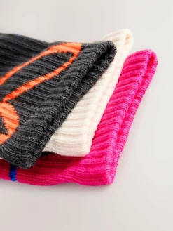 Next Pink Oatmeal and Charcoal Grey Cotton Rich Cushioned Sole Ankle Socks 3 Pack^ Tights|Socks & Tights