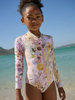 New Next Pink Patchwork Floral Long Sleeve Sunsafe Swimsuit (3mths-16yrs)