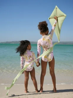 New Next Pink Patchwork Floral Long Sleeve Sunsafe Swimsuit (3mths-16yrs)