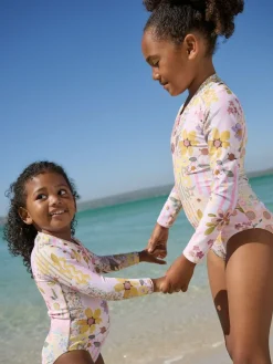 New Next Pink Patchwork Floral Long Sleeve Sunsafe Swimsuit (3mths-16yrs)