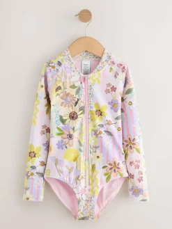 New Next Pink Patchwork Floral Long Sleeve Sunsafe Swimsuit (3mths-16yrs)