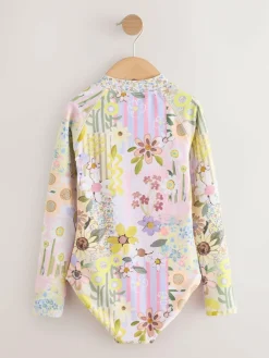 New Next Pink Patchwork Floral Long Sleeve Sunsafe Swimsuit (3mths-16yrs)