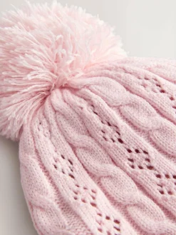 Next Pointelle Cable Knitted Pom Hat (0mths-2yrs)^ Hats & Scratch Mitts|Newborn Accessories