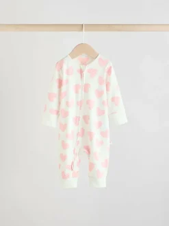 Clearance Next Print Two Way Zip Baby Sleepsuits 4 Pack (0mths-3yrs) Pink