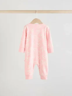 Clearance Next Print Two Way Zip Baby Sleepsuits 4 Pack (0mths-3yrs) Pink