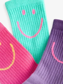 Discount Next Pink, Purple and Teal Blue Character 3 Pack Cotton Rich Cushioned Sole Ankle Socks