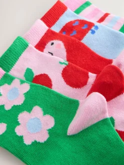 Next Pink Red and Green Cotton Rich Charcter Ankle Socks 5 Pack^ Tights|Socks & Tights