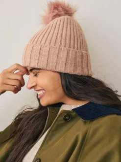 Best Next Pink Rib Knit Pom Hat