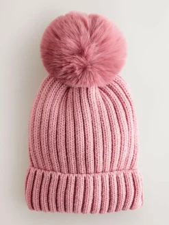 Next Pink Rib Pom Beanie (3mths-16yrs)^ Hats|Hats, Gloves & Scarves