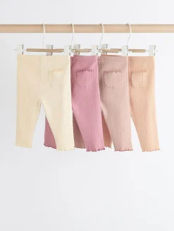 Hot Next Pink Ribbed Baby Leggings 4 Pack (0mths-2yrs)