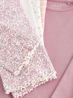 Next Ribbed Long Sleeve Tops 5 Pack (3mths-7yrs) Pink