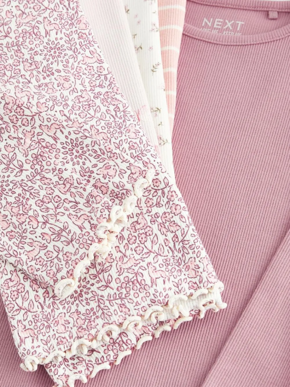 Next Ribbed Long Sleeve Tops 5 Pack (3mths-7yrs) Pink