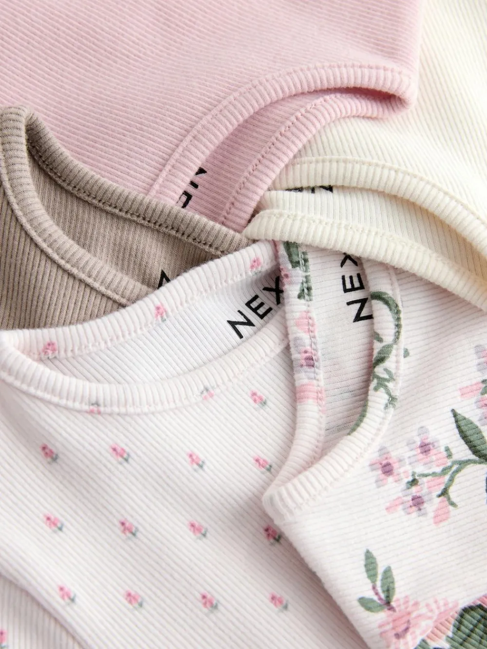 Next Pink Ribbed Short Sleeve Tops 5 Pack (3mths-7yrs)^ Baby Girls|Tops