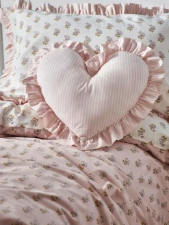 New Next Pink Ruffle Heart Stripe Cushion