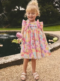 Next Ruffle Shoulder Mesh Dress (3mths-7yrs) Pink