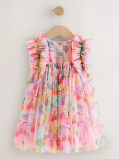 Next Ruffle Shoulder Mesh Dress (3mths-7yrs) Pink