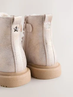 Next Wide Fit (G) Lace-Up Ankle Boots Pink Shimmer