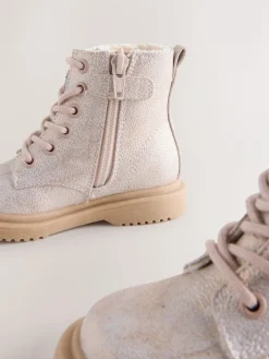 Next Wide Fit (G) Lace-Up Ankle Boots Pink Shimmer