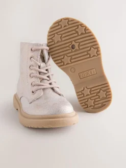 Next Wide Fit (G) Lace-Up Ankle Boots Pink Shimmer