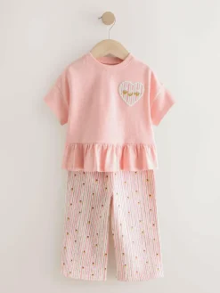 Next Pink Short Sleeve Peplum T-Shirt and Wide Leg Trousers Set (3mths-7yrs)^ Newborn Clothing|Baby Girls