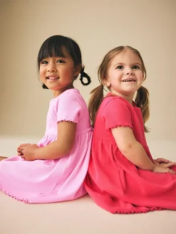 Sale Next Pink Short Sleeve Ribbed Dresses 2 Pack (3mths-7yrs)