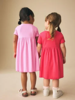 Sale Next Pink Short Sleeve Ribbed Dresses 2 Pack (3mths-7yrs)