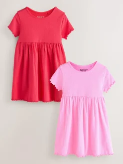 Sale Next Pink Short Sleeve Ribbed Dresses 2 Pack (3mths-7yrs)