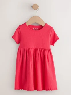 Sale Next Pink Short Sleeve Ribbed Dresses 2 Pack (3mths-7yrs)