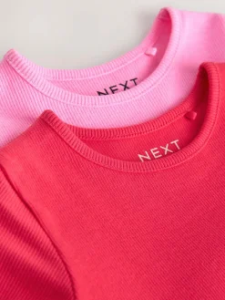 Sale Next Pink Short Sleeve Ribbed Dresses 2 Pack (3mths-7yrs)