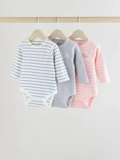 Sale Next 3 Pack Long Sleeve Baby Bodysuits Pink Slogan