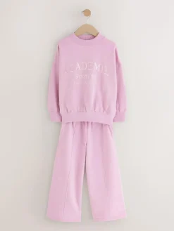 Outlet Next Sweatshirt And Wide Leg Joggers Set (3-16yrs) Pink Slogan
