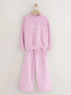 Outlet Next Sweatshirt And Wide Leg Joggers Set (3-16yrs) Pink Slogan