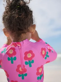 Hot Next Sunsafe Swim Set (3mths-7yrs) Pink Stampy Floral