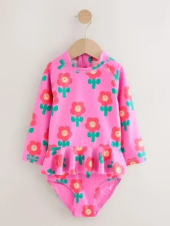 Hot Next Sunsafe Swim Set (3mths-7yrs) Pink Stampy Floral