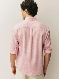 New Next Standard Collar Cotton Linen Blend Long Sleeve Shirt Pink