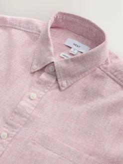 New Next Standard Collar Cotton Linen Blend Long Sleeve Shirt Pink