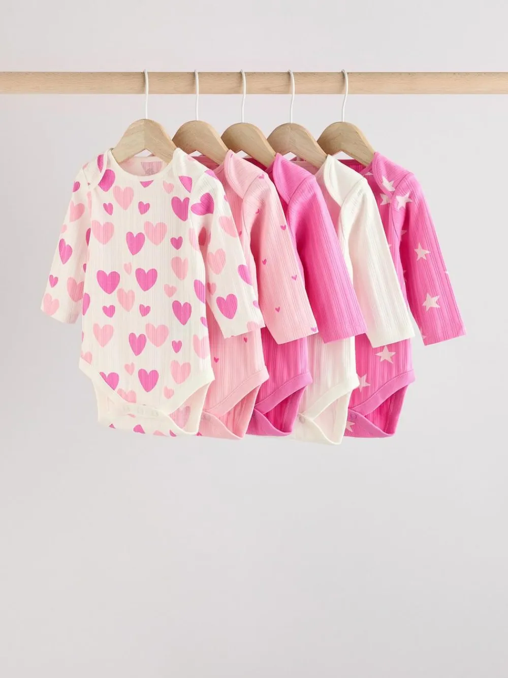 Discount Next Pink Star 5 Pack Long Sleeve Baby Bodysuits